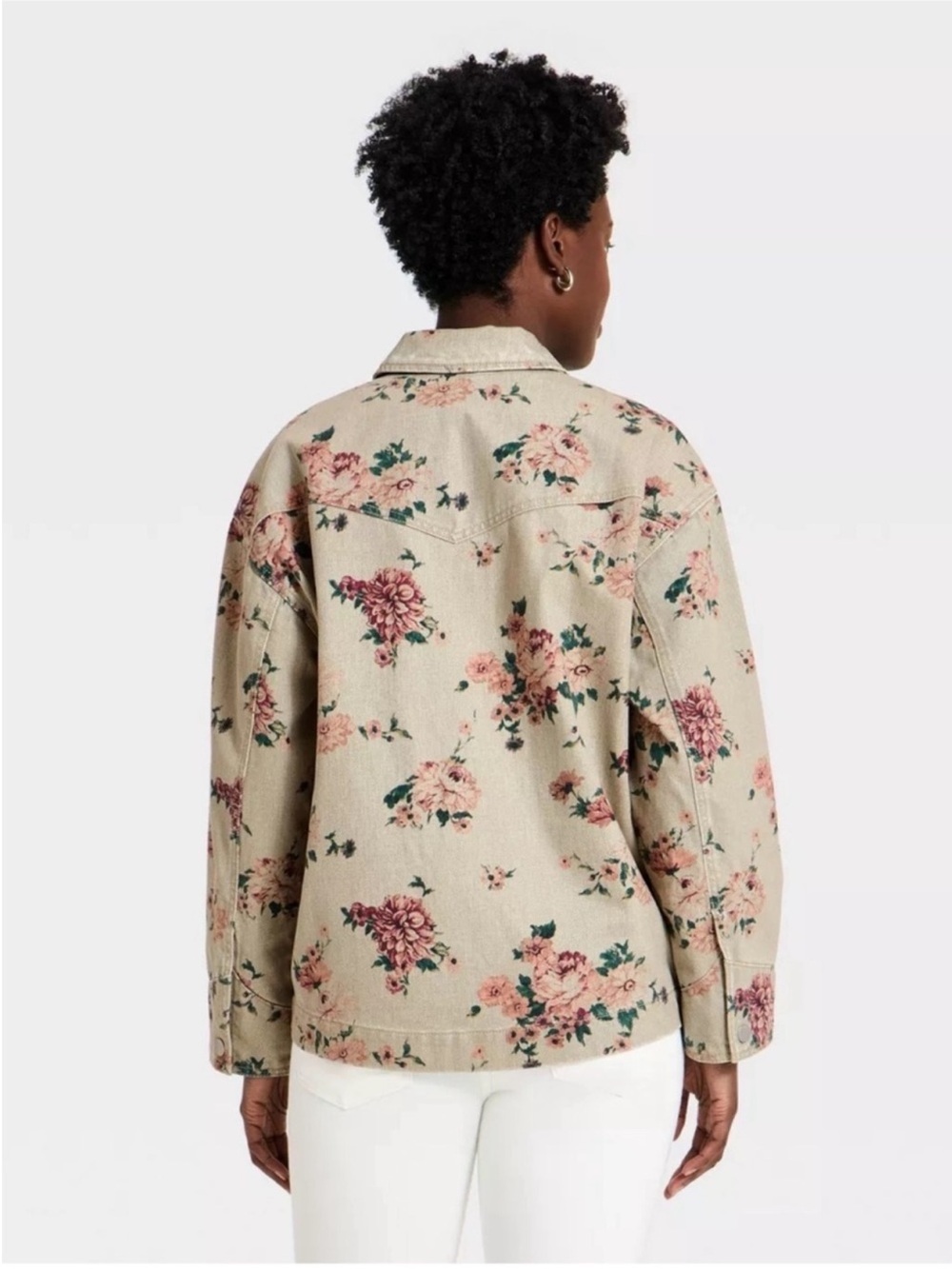 Universal Thread Women’s Floral Denim Chore Coat - Khaki Size Large NWT - Picture 2 of 9